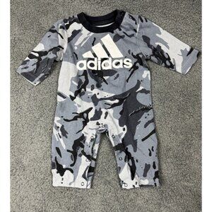 Adidas Baby Boy Jumpsuit Romper 6 Month Long Sleeve Camo Black Gray White 6m One